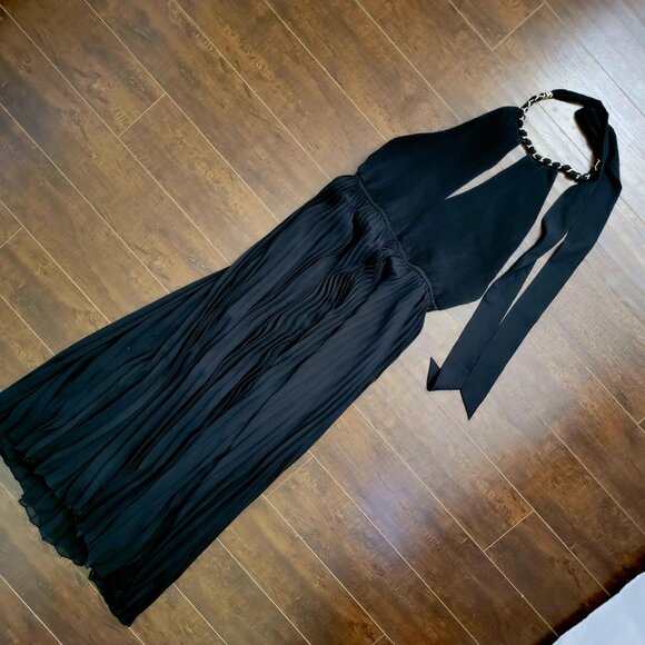 NEW Milly Kora Dress Maxi Womens 12 Pleated Halter Backless Black Retail $595 - Picture 3 of 11